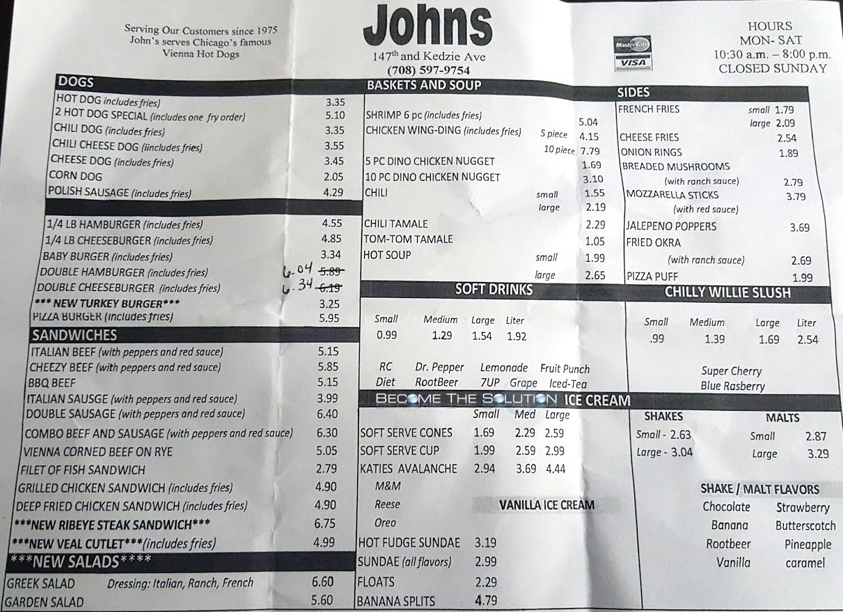 John s Hot Dogs Midlothian Menu